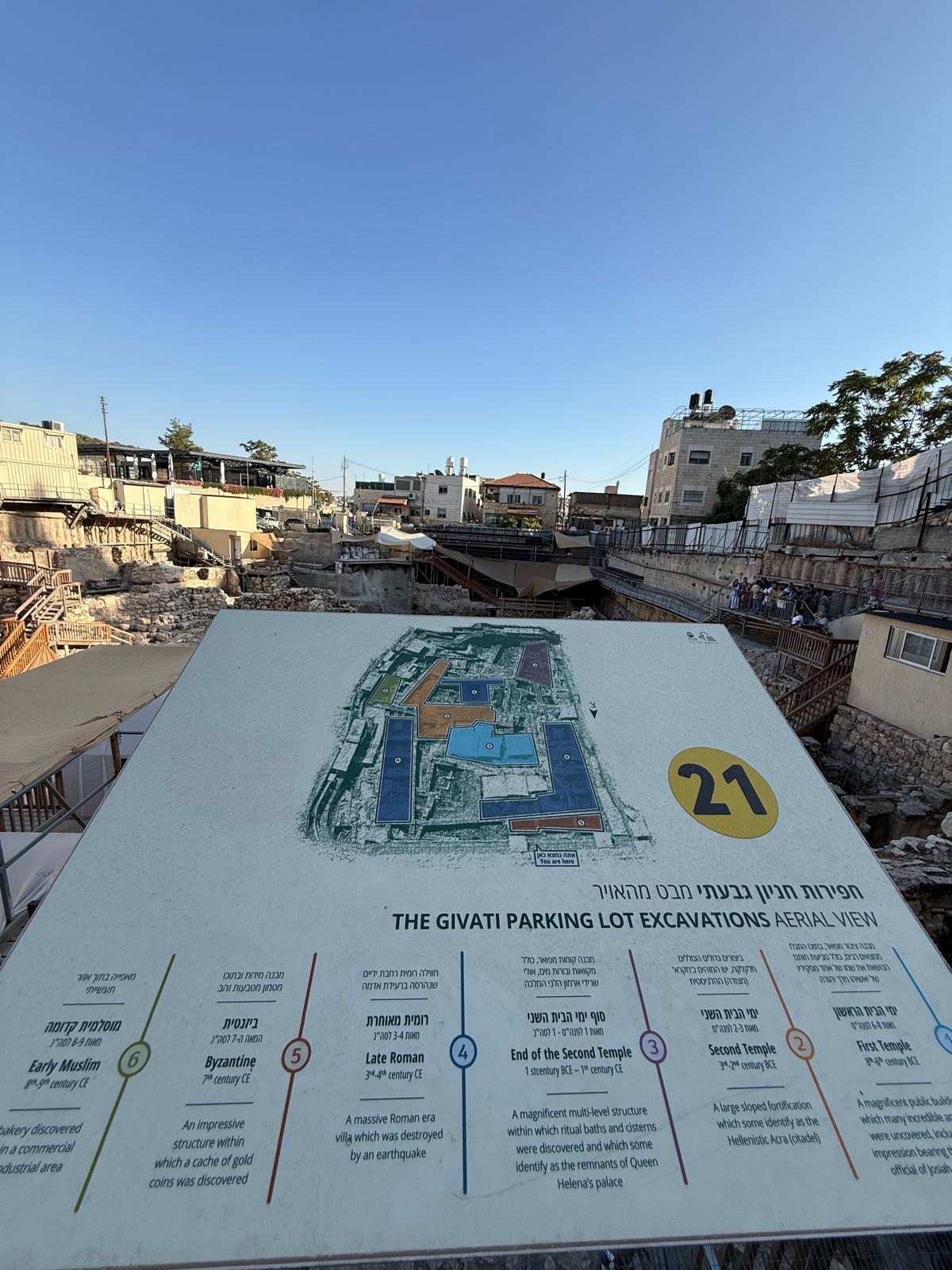 A diagram of the Givati Parking Lot excavations at the City of David in Jerusalem during the annual City of David Conference, Sept. 3, 2026. Photo by Eve Harrow.