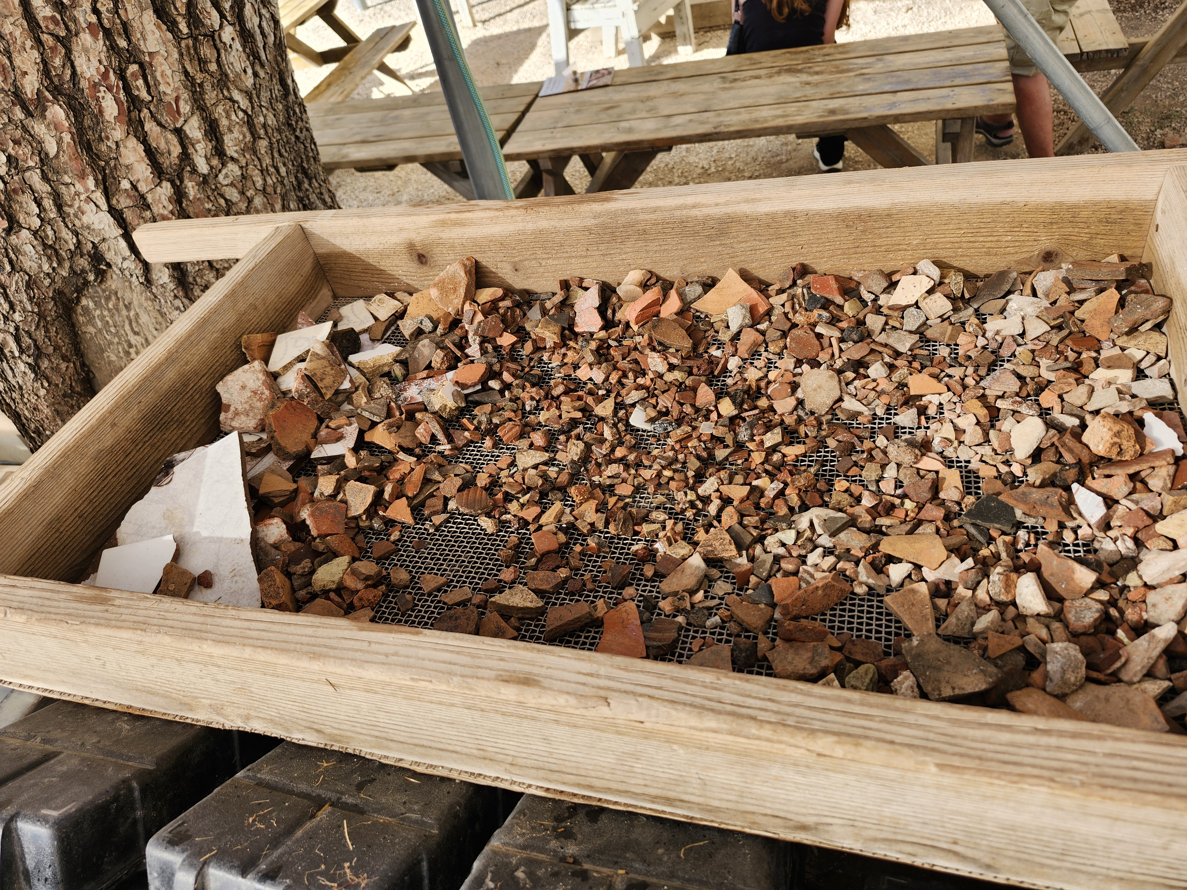 Pottery fragments and other material await examination at the Temple Mount Sifting Project in Jerusalem. Photo by Dave Gordon.