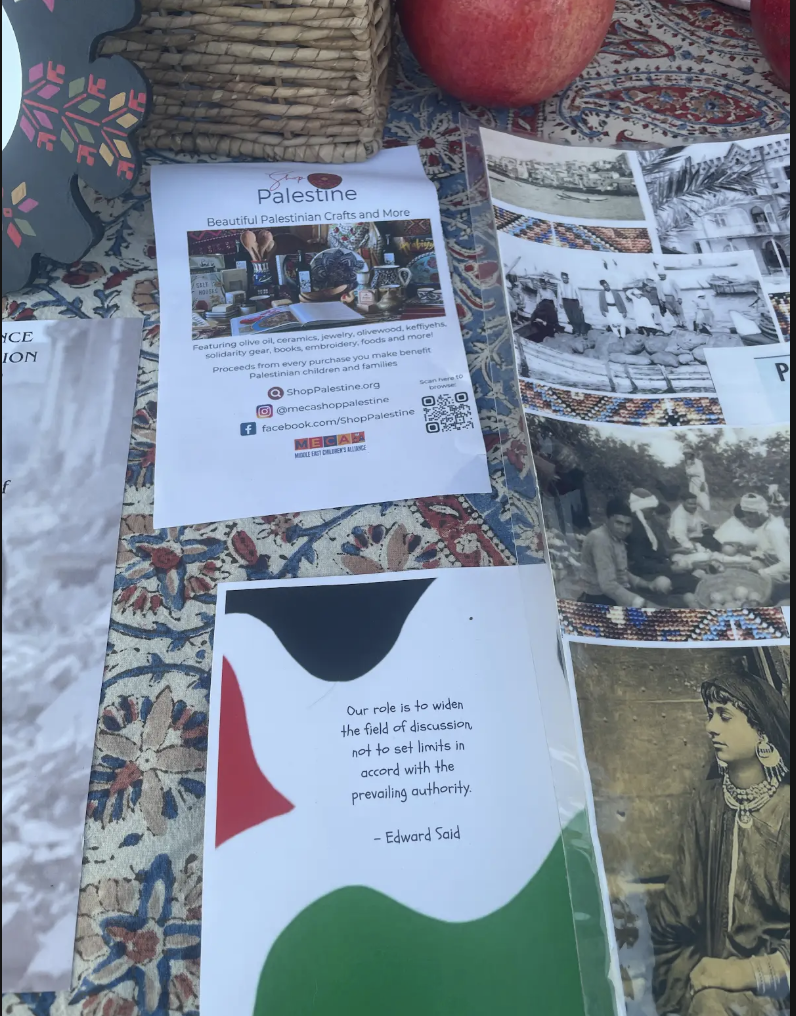 Materials on a Palestinian stall at the Asian American Pacific Islander Night Market at Willard Middle School in Berkeley, Calif., on May 6, 2026. Credit: Courtesy of Jewish Coalition of Berkeley community members.