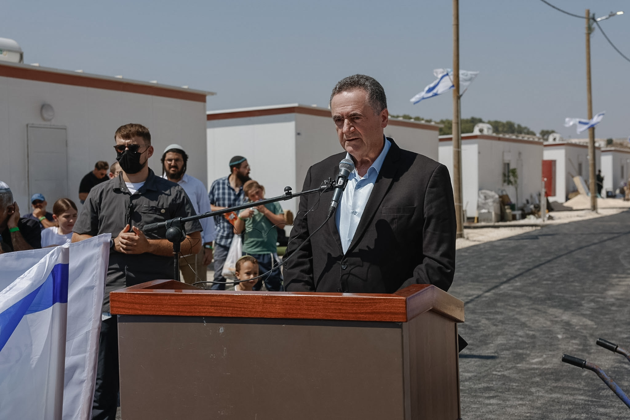 Israel’s Defense Minister Israel Katz attends a ceremony on Aug. 13, 2026, marking the return to the former community of Ganim in northern Samaria, which was evacuated in 2005 as part of Israel’s Disengagement Plan. Photo by Hilel Ben Or/Flash90.