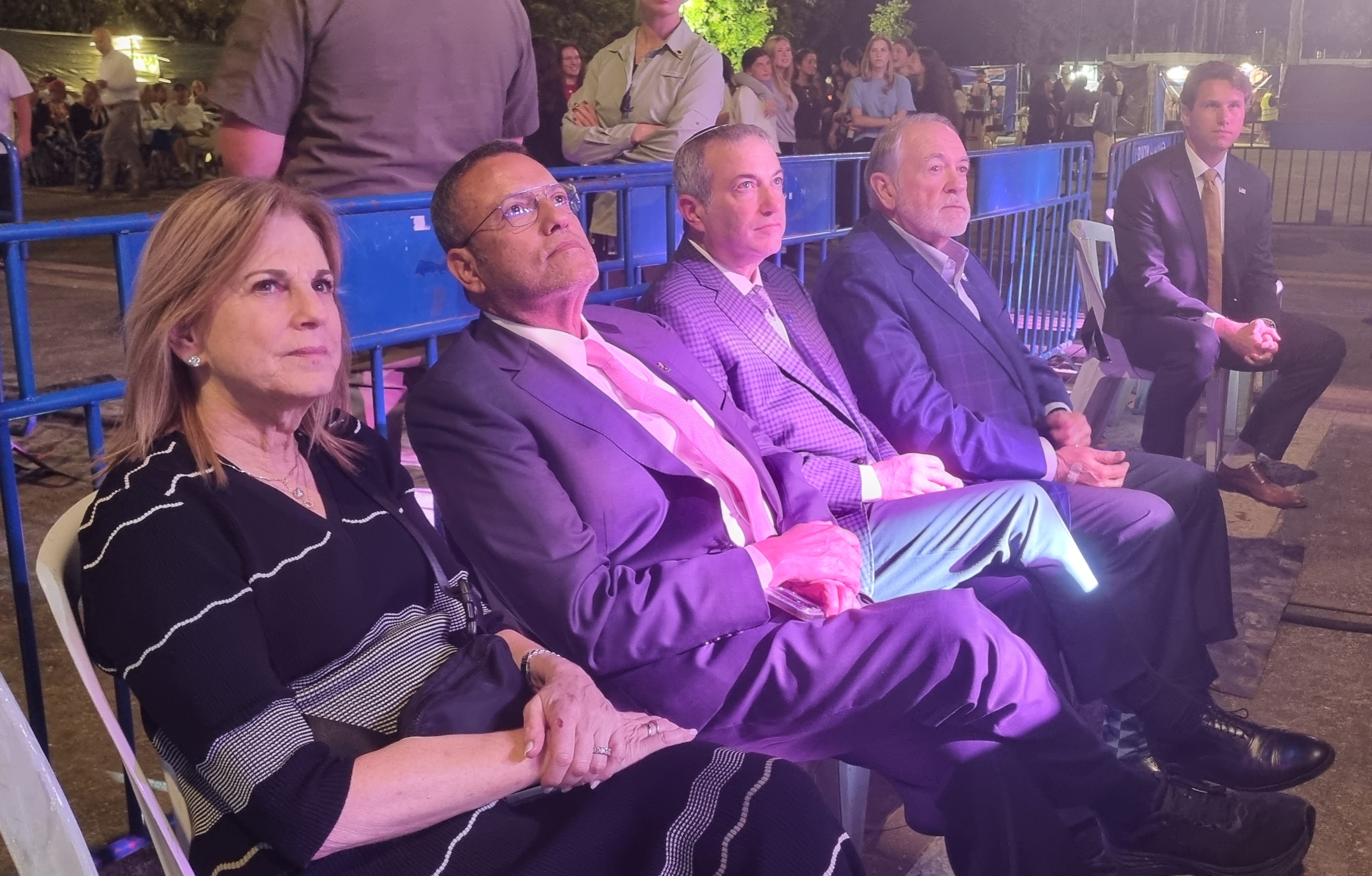 Sponsor Barbara Weichselbaum, Jerusalem Mayor Moshe Lion, Yeshiva University President Rabbi Ari Berman and U.S. Ambassador to Israel Mike Huckabee attend the celebrations at Liberty Bell Park in Jerusalem on Oct. 3, 2026. Photo by Sharon Altshul.