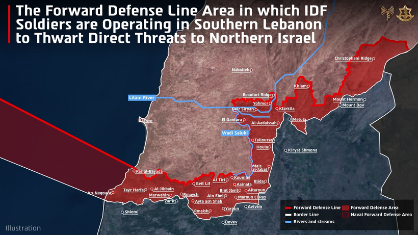 A map of the new security zone in Southern Lebanon drawn up by the Israel Defense Forces, April 2026. Credit: IDF Spokesperson.
