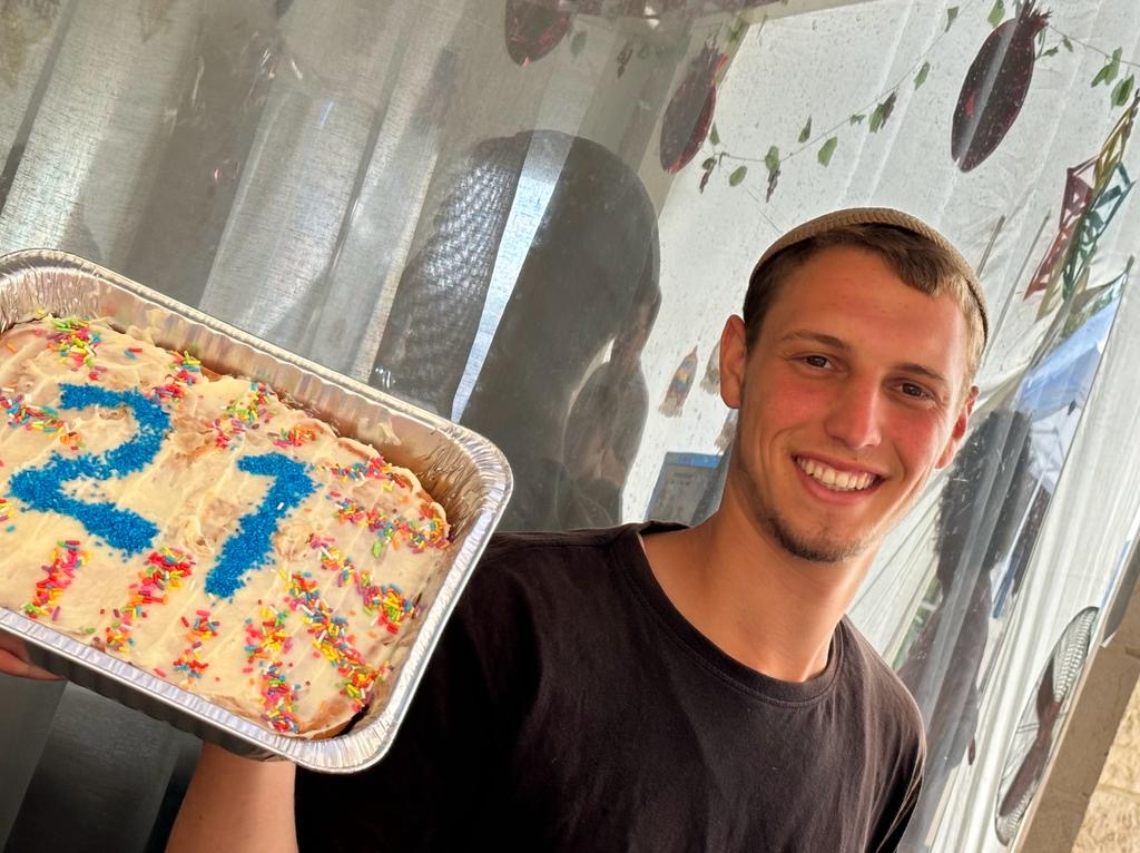 IDF paratrooper Binyamin Meir Airley, who was killed in action in the northern Gaza Strip on Nov. 18, 2023, celebrating his 21st birthday. Credit: Courtesy of the Airley family.
