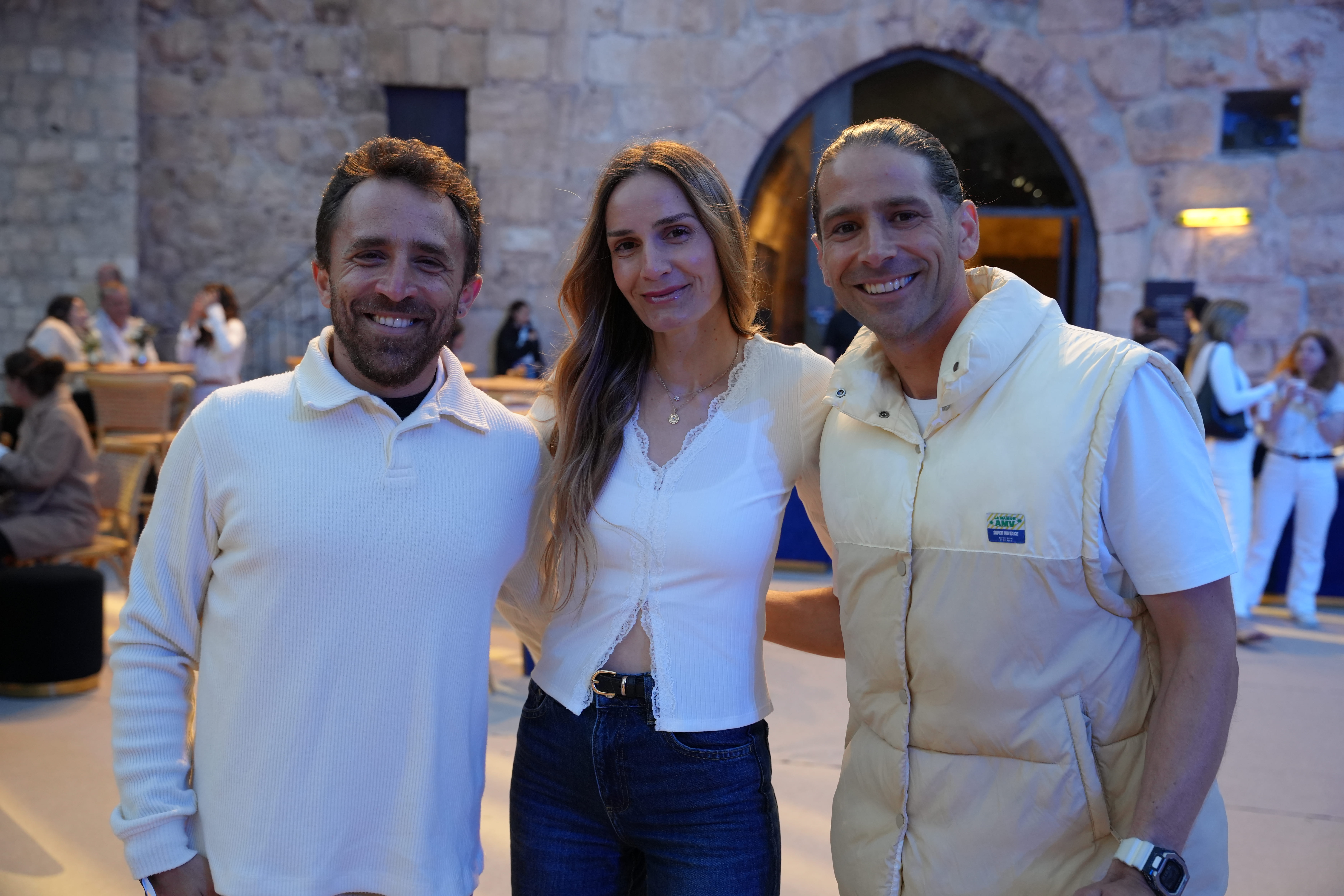 (From left) Omer Tulchinsky, co-founder and curriculum director of HaGal Sheli, Avital Dekel-Chen, wife of freed hostage Sagui Dekel-Chen and Yaron Waksman, co-founder and CEO of HaGal Sheli at the Tower of David Jerusalem, May 20, 2026. Credit: HaGal Sheli.