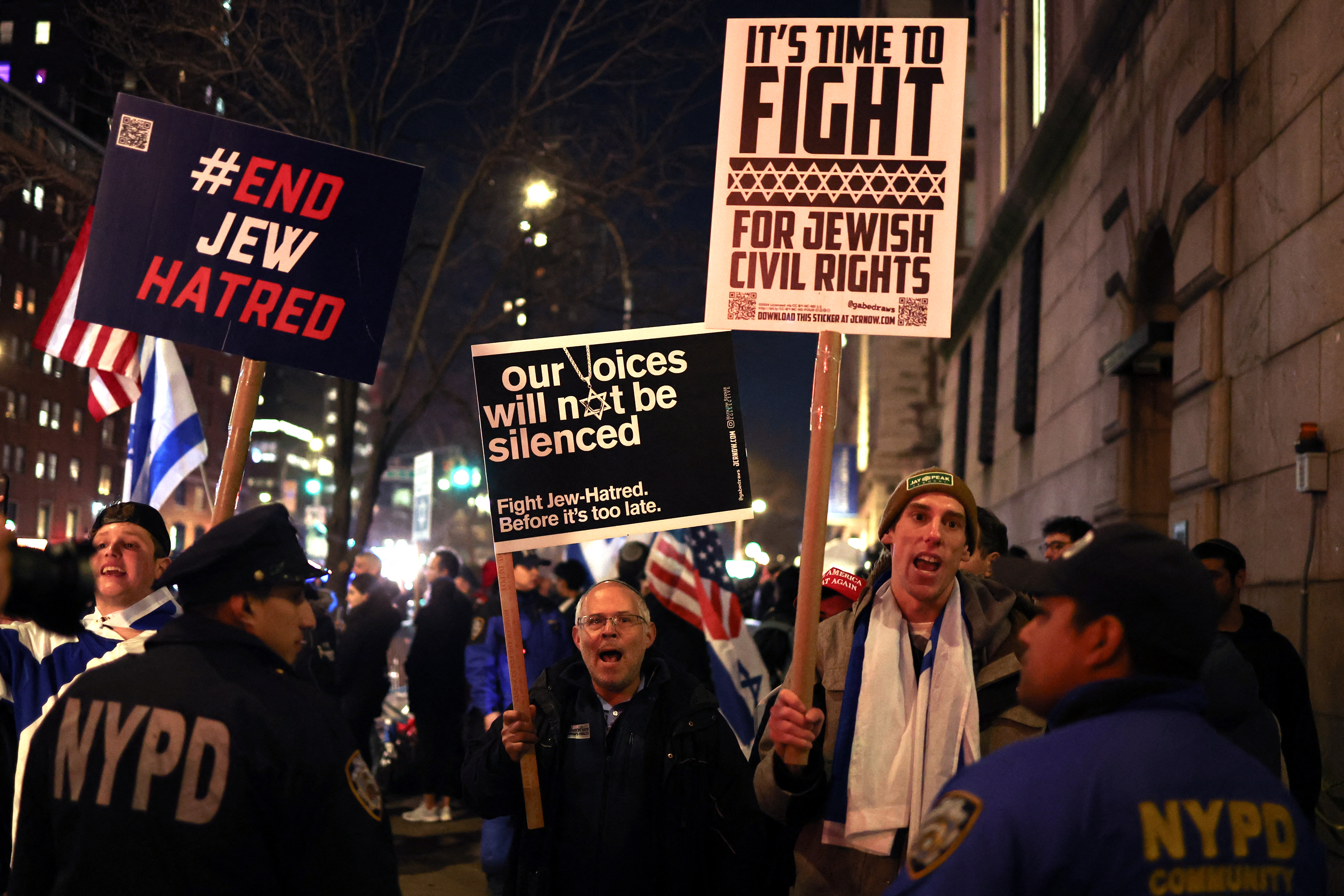 Pro-Israel demonstrators gather outside Columbia University in New York City on March 4, 2025. Photo by Charly Triballeau/AFP via Getty Images.