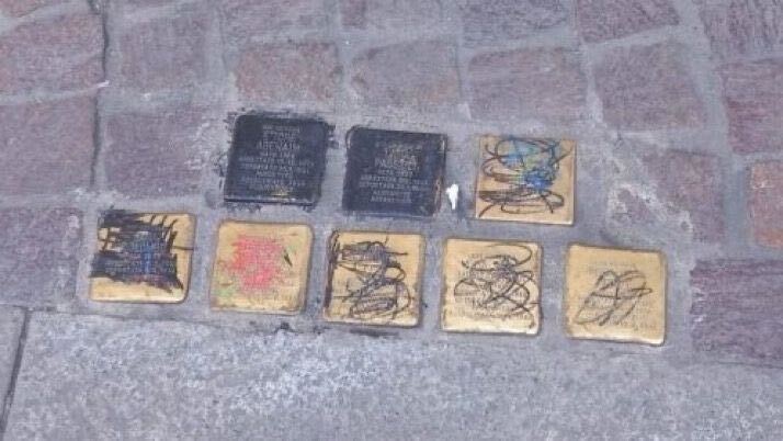 The vandalized Holocaust memorial stones in Milan. Source: Social media.