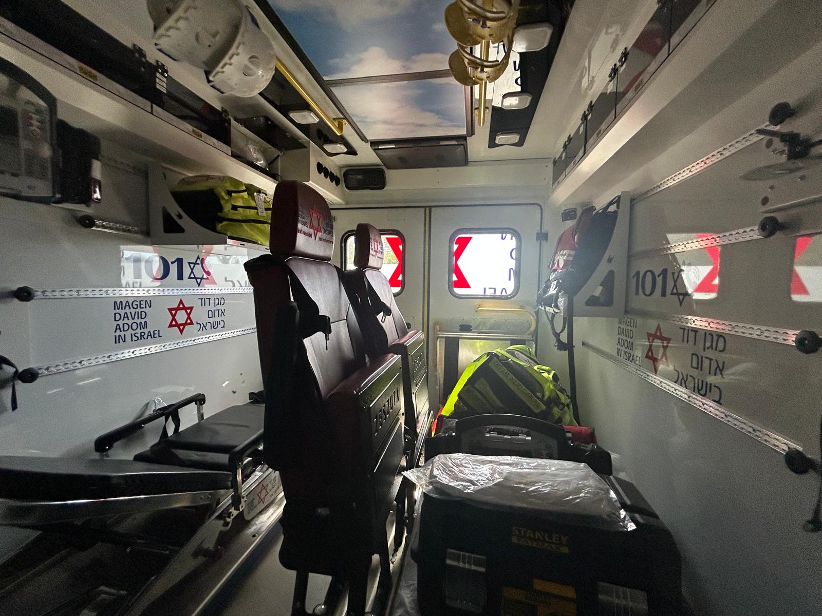 Inside one of Magen David Adom's yellow mobile intensive care units, March 17, 2026. Photo: Amelie Botbol