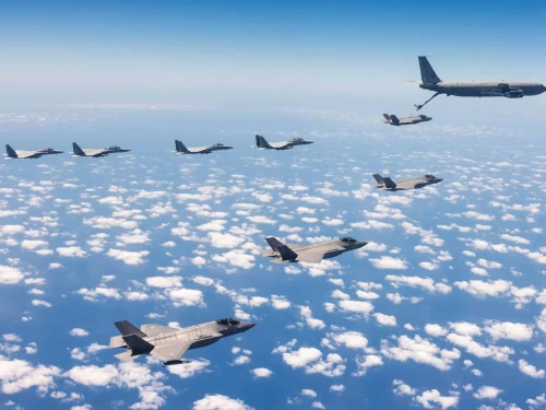 The Israeli Air Force practicing aerial refueling of fighter jets in Israeli airspace. The exercise simulated long-range flight deep behind enemy lines, Aug. 18, 2024. Credit: IDF.