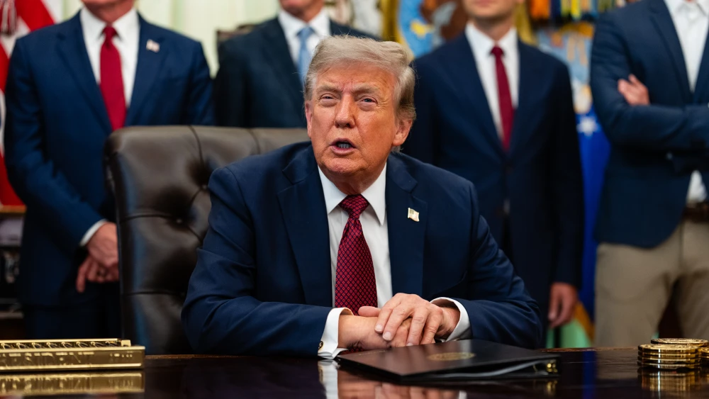 U.S. President Donald Trump speaks during an announcement on American nuclear innovation in the Oval Office at the White House in Washington, D.C., on July 24, 2026. Photo by Eric Lee/Getty Images.