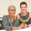 Click photo to download. Caption: Author Alice Walker and playwright Eve Ensler clasp hands at the 92nd Street Y in New York City on the night they appeared together in dialogue, May 30. Credit: Maxine Dovere.