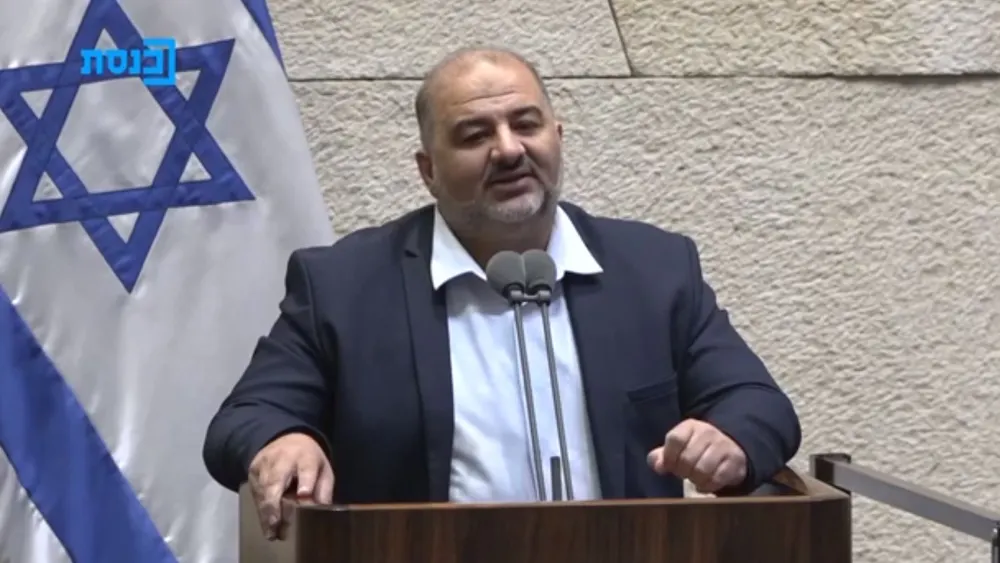 Ra'am Party leader Mansour Abbas gives a speech before the Knesset, June 13, 2021. Source: Twitter.