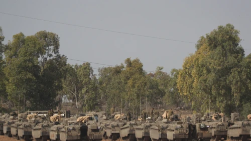 Israeli armored vehicles at a staging area in southern Israel near the border with the Gaza Strip on Nov. 13, 2019. Photo by Yonatan Sindel/Flash90.