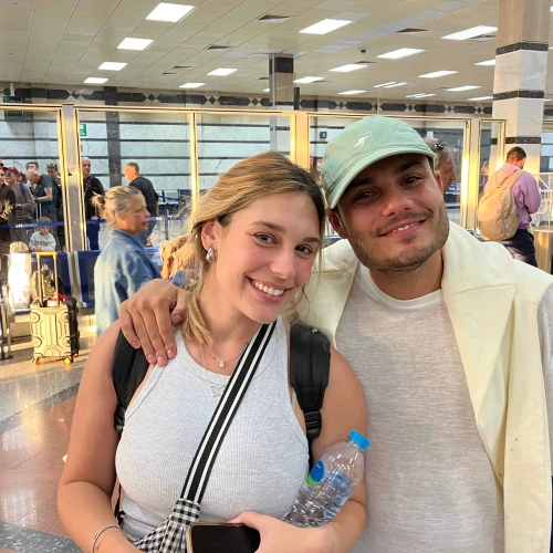 Israeli newlyweds Tohar and Amit Cohen who were stranded in Abu Dhabi on the way home from their honeymoon at the Taba International Airport, March 9, 2026. Credit: Courtesy.
