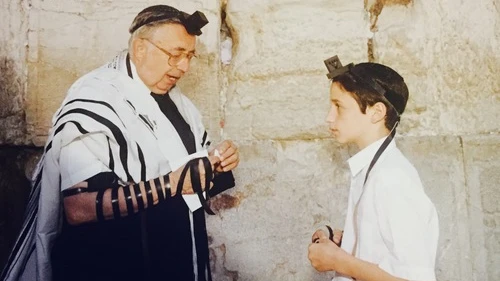 The "Jerusalem bar mitzvah king," Rabbi Jay Karzen (left), with a bar mitzvah boy at the Western Wall. Credit: Courtesy Rabbi Jay Karzen.