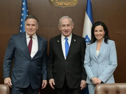 Israeli Prime Minister Benjamin Netanyahu (center) meets with U.S. Senator Dave McCormick (R-Pa.) and his wife Dina Habib Powell in Jerusalem, May 26, 2025. Photo by Ma'ayan Toaff/GPO.