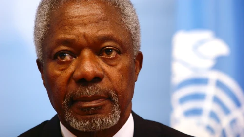 U.N Secretary-General Kofi Annan listen to journalists during a joint press conference with former Israeli Foreign Minister Tzipi Livni in 2006. Photo by Orel Cohen /Flash90.