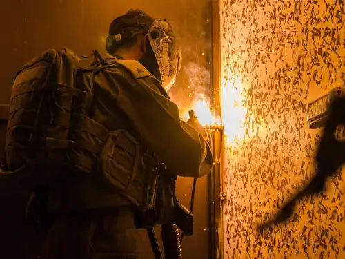 An IDF soldier seals the home of a Palestinian terrorist in a village near Ramallah in Samaria, September 2025. Credit: IDF.
