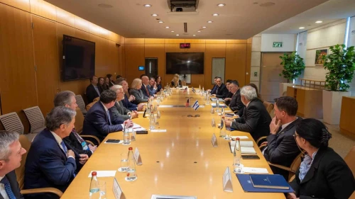 A U.S. House delegation headed by Rep. Jim Jordan (R-Ohio) meets with Israeli Foreign Minister Gideon Sa'ar, Feb. 18, 2025. Credit: Israeli Ministry for Foreign Affairs.