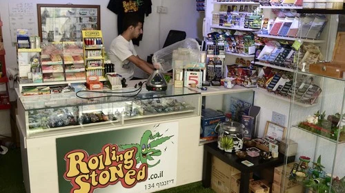 Inside "Rolling Stoned," a Tel Aviv-based smoke shop that offers Israel's largest variety of smoking and vaporizing paraphernalia for medical marijuana and tobacco. Credit: Tomer Neuberg/Flash90.
