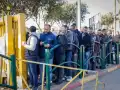 Palestinian workers line up at the entrance to Ma'ale Adumim near Jerusalem, Feb. 23, 2023. Photo by Erik Marmor/Flash90.