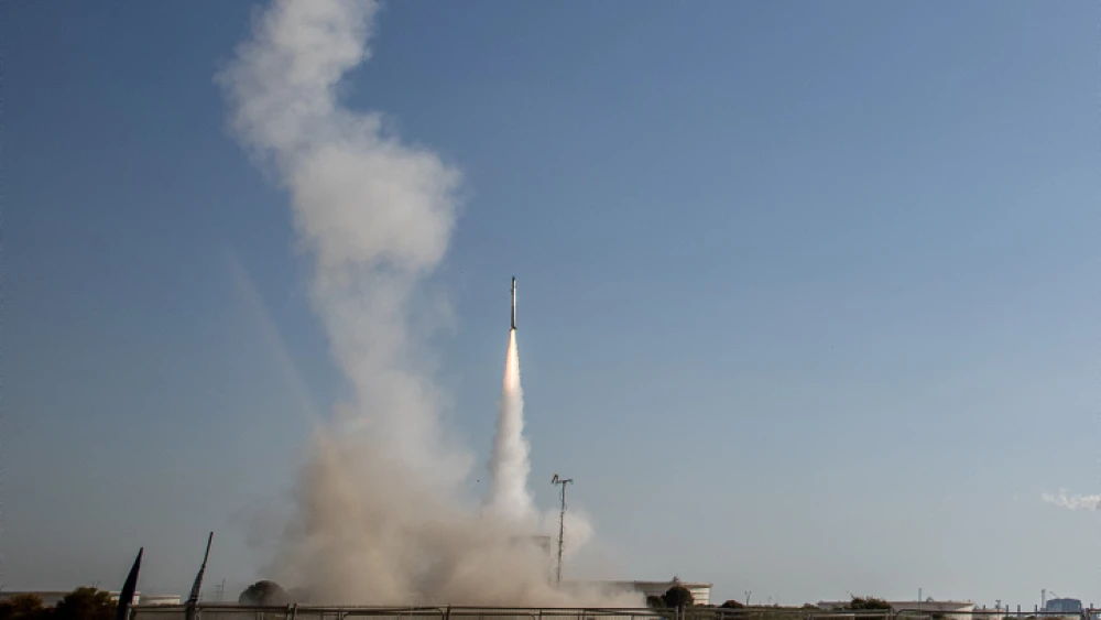 The Iron Dome air-defense system fires interception missiles against rockets launched from the Gaza Strip into Israel on May 14, 2021. Photo by Yonatan Sindel/Flash90.