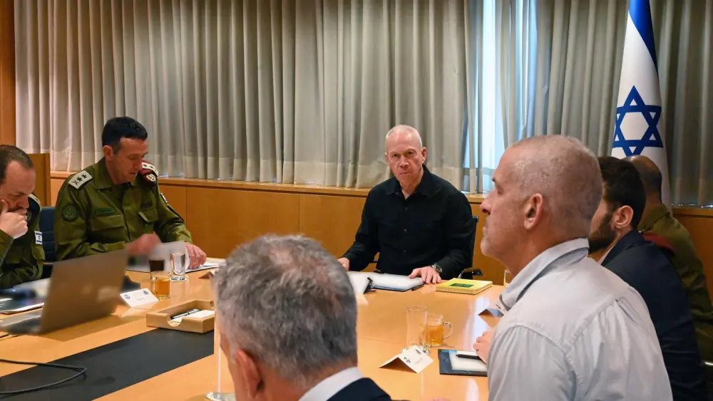 Israel's Defense Minister Yoav Gallant holds a situational assessment with senior IDF officials on May 9, 2023. Credit: Ariel Hermoni (IMoD)