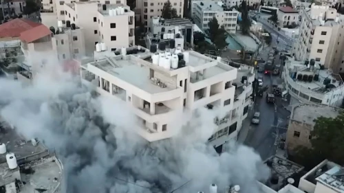 The home of the terrorist behind November's twin Jerusalem bombings is demolished in Ramallah on June 8, 2023. Source: IDF/Twitter