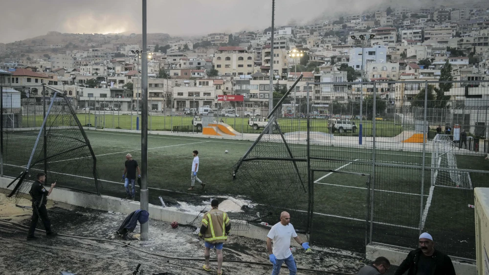 The aftermath of a Hezbollah rocket attack in the Druze town of Majdal Shams, July 27, 2024. Photo by Michael Giladi/Flash90.