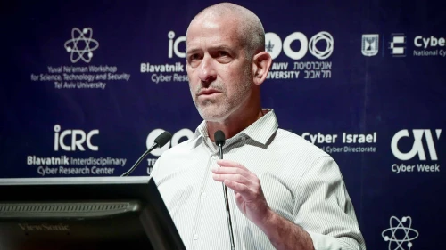 Ronen Bar, head of the Shin Bet security service, speaks at the annual Cyber Week at Tel Aviv University on June 27, 2023. Photo by Avshalom Sassoni/Flash90.