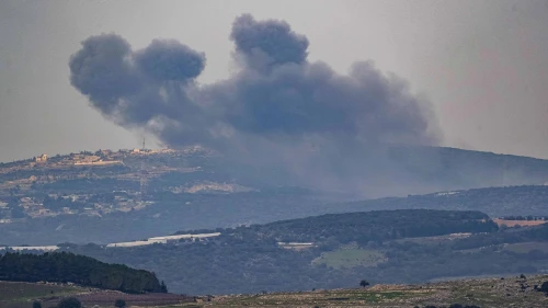 Smoke rises during an exchange of fire between the IDF and Hezbollah on the Lebanese border, Dec. 27, 2023. Photo by Ayal Margolin/Flash90.
