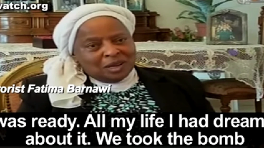 Click photo to download. Caption: Palestinian terrorist Fatima Barnawi, pictured here, planted a bomb in a Jerusalem movie theater in 1967. Credit: Palestinian Media Watch.