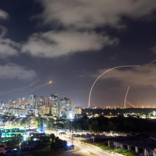 Israel's Iron Dome system intercepts rockets the Gaza Strip, as seen from Ashkelon, on May 13, 2023. Photo by Yossi Aloni/Flash90.