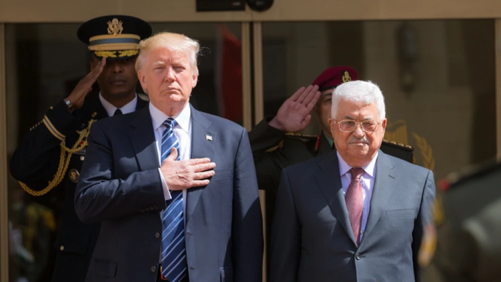 U.S. President Donald Trump participates in arrival ceremonies with Palestinian Authority leader Mahmoud Abbas at the presidential palace in Bethlehem on May 23, 2017. Credit: White House/Shealah Craighead.
