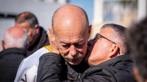 Supporters greet terrorist murderer Maher Younis, who was released after 40 years in prison, in 'Ara, Israel, Jan. 19, 2023. Photo by Fadi Amun/Flash90.