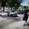 A burned-out car in Lod, following a night of heavy rioting in the city, May 12, 2021. Israeli Arab rioters torched synagogues and vehicles throughout the city, with Israeli police having to evacuate Jewish families, May 12, 2021. Photo by Avshalom Sassoni/Flash90.