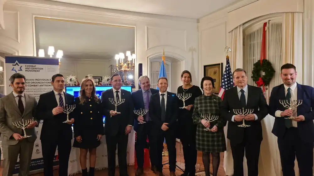 Latin American ambassadors and Combat Antisemitism Movement officials at a Hanukkah celebration on Niv. 29, 2021. Credit: Courtesy.