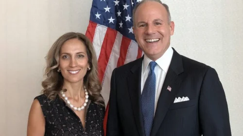 U.S. Deputy Special Envoy for Monitoring and Combating Anti-Semitism Ellie Cohanim, and U.S. Special Envoy for Monitoring and Combating Anti-Semitism Elan Carr. Credit: U.S. Envoy to Monitor and Combat Anti-Semitism/Twitter.