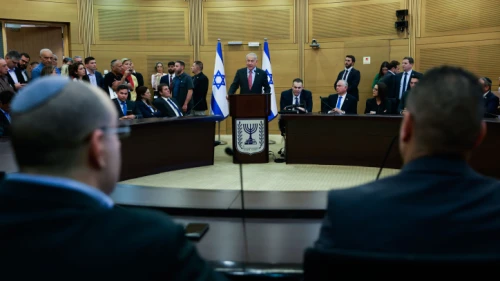 Israeli Prime Minister Benjamin Netanyahu leads a Likud Party meeting at the Knesset, March 13, 2023. Photo by Erik Marmor/Flash90.