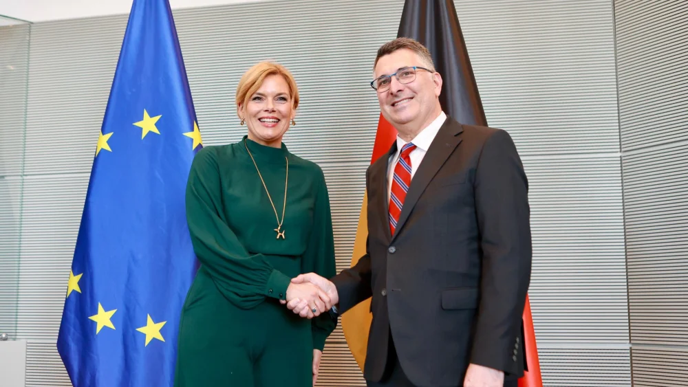 Israeli Foreign Minister Gideon Sa'ar meets German Bundestag President Julia Klöckner in Berlin, May 6, 2026. Credit: Israeli Ministry of Foreign Affairs.