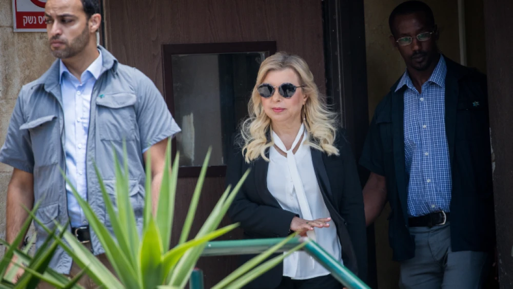 Sara Netanyahu, the wife of Israeli Prime Minister Benjamin Netanyahu, is seen leaving the Jerusalem Magistrate's Court on June 16, 2019. Photo by Yonatan Sindel/Flash90.