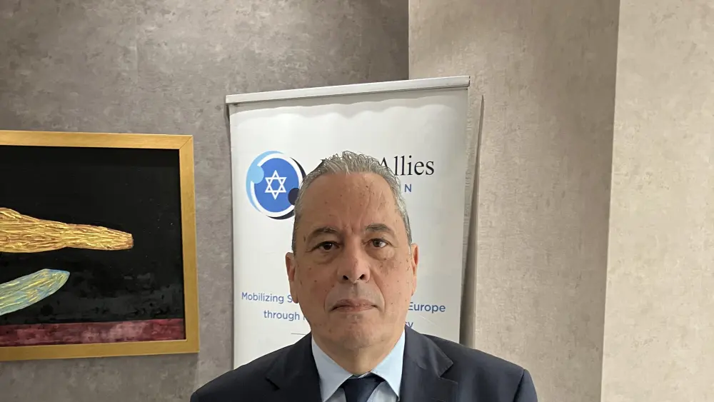 Cypriot Defense Minister Vasilis Palmas attends the launch of a parliamentary Israel Caucus in Nicosia on Oct. 14, 2026. Credit: Etgar Lefkovits.
