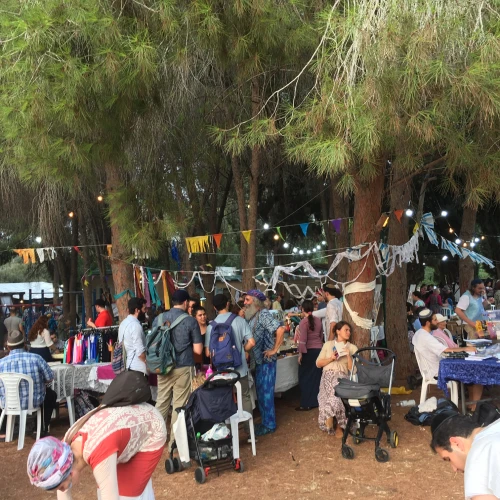 People taking part in the Moshav Fair during Sukkot in Moshav Mevo Modi’im, which was devstated by a wildfire in May 2019. Photo by: Deborah Fineblum.