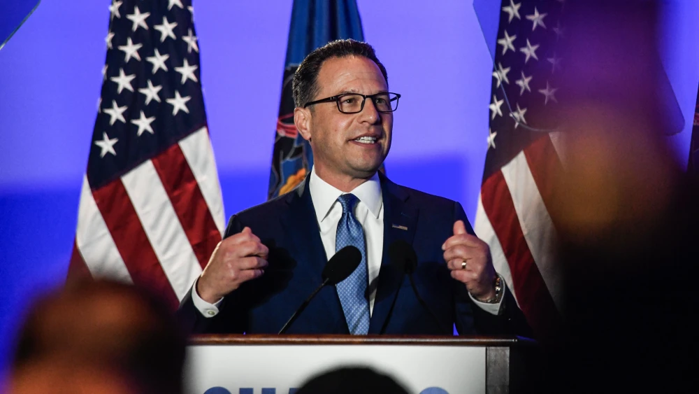 Pennsylvania Gov. Josh Shapiro, a Democrat, speaks during a Primary Election night event at The Fuge in Warminster, Pa., on May 19, 2026. Credit: Matthew Hatcher/Getty Images.