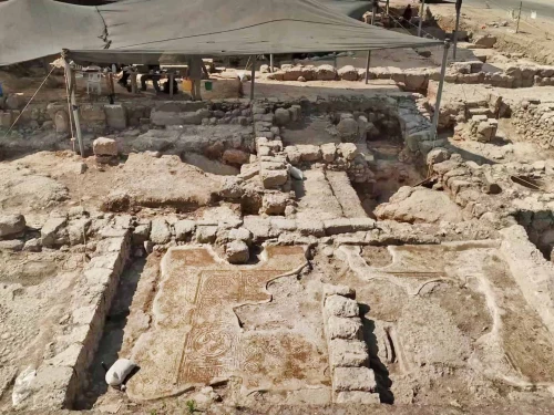 Magnificent mosaics attesting to the great wealth and prosperity of the ancient Samaritan community. Credit: Emil Aladjem, Israel Antiquities Authority.