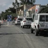 A convoy of the International Committee of the Red Cross drives near Al-Mansouri in Southern Lebanon, en route to a meeting point to receive four people who had been detained in Israel, Sept. 4, 2026. Photo by Kawnat Haju/AFP via Getty Images.