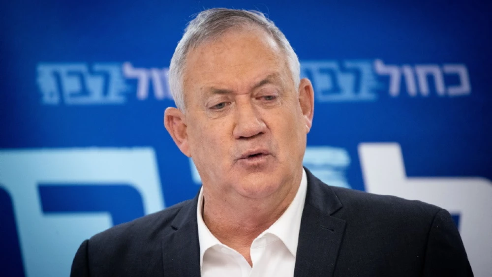 Israeli Defense Minister Benny Gantz leading a Blue and White party meeting at the Knesset on July 26, 2021. Photo by Yonatan Sindel/Flash90