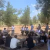 Dr. Leah Goldin, mother of fallen Israeli Defense Forces Lt. Hadar Goldin, meets with participants of the RZA Communal Leadership Mission to Israel in July 2021. Courtesy: Religious Zionists of America-Mizrachi (RZA)