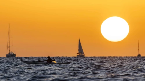 The sunset as seen off the coast of Herzliya, on Oct. 25, 2025. Photo by Yonatan Sindel/Flash90.