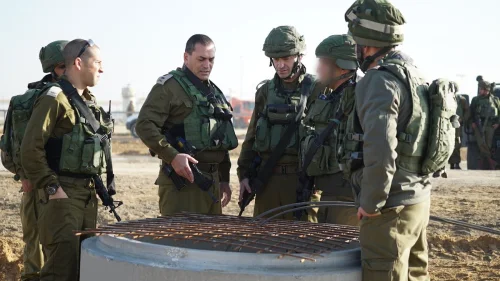 Israel Defense Force officers visit the site where a terror tunnel was exposed at Israel's Kerem Shalom border crossing with Gaza. Credit: IDF Spokesperson's Unit.