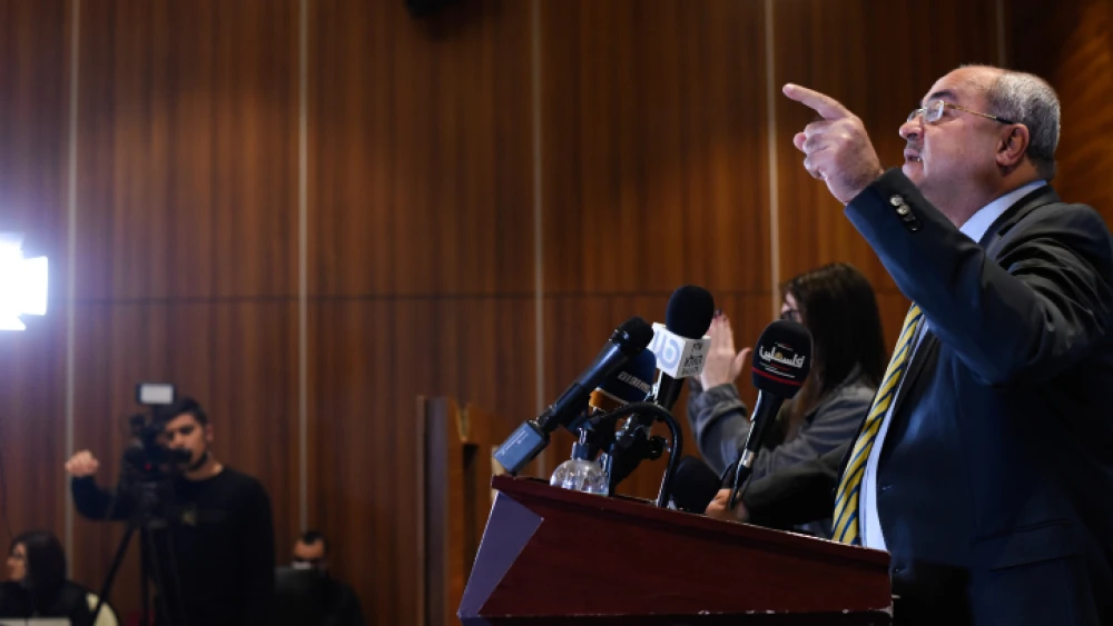 Joint List Party member Ahmad Tibi speaks during a press conference in Nof HaGalil, northern Israel, Feb. 20, 2021. Photo by Roni Ofer/Flash90.